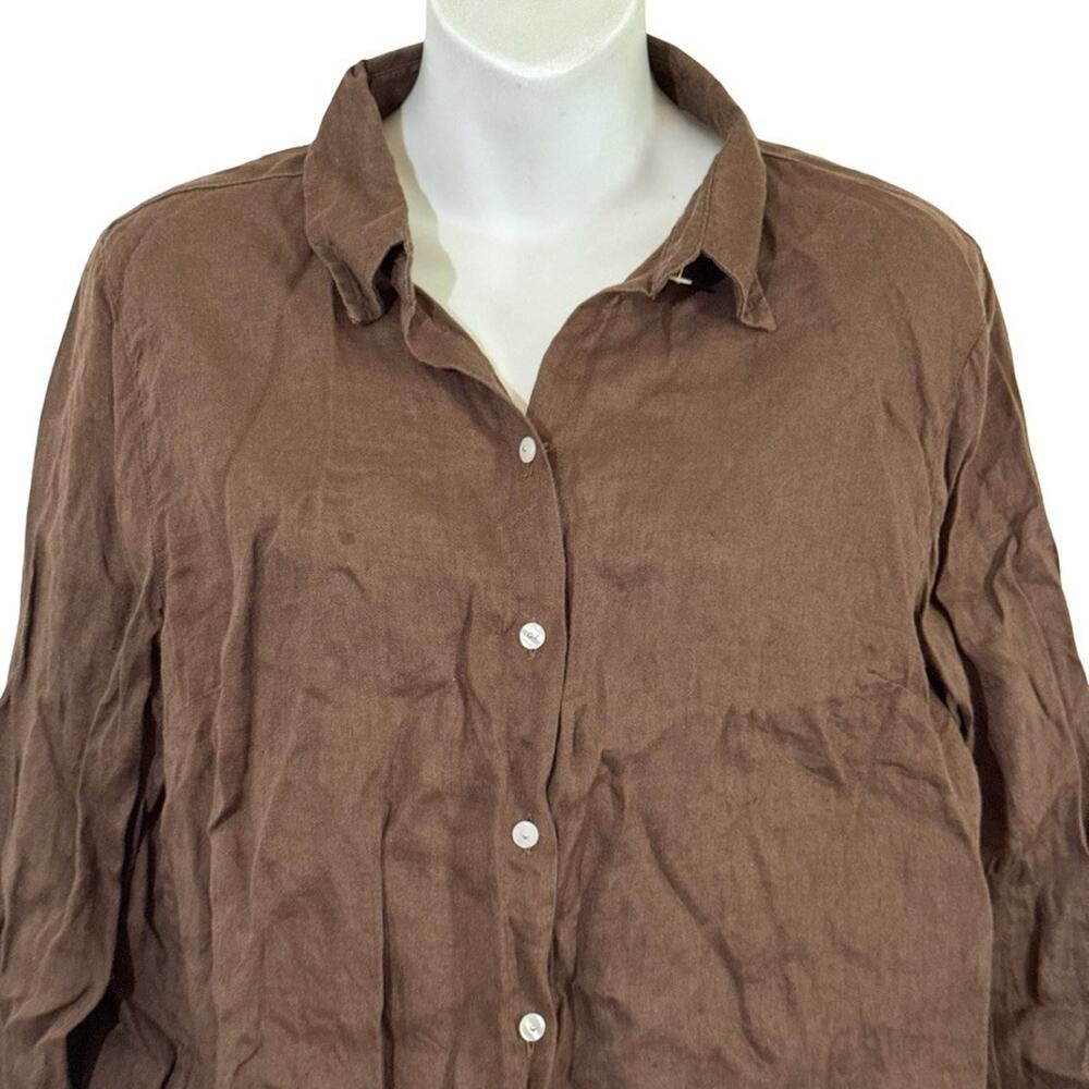 Joie 100% Linen Brown Button Up Long Sleeve Shirt Career Coastal Dressy sz M - Picture 15 of 16